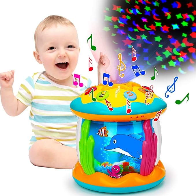 Baby Toys 6 to 12 Months Ocean Projector Rotating Musical Light Up Tummy Time Toys for Infant 0-6 3-6 Months Baby Aquarium Crawling Toys 4 5 6 7 8 9 12-18 Months Birthday Gifts for 1 Year Old Boy Girl