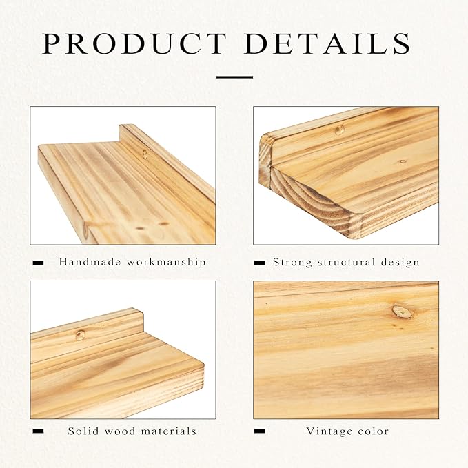 Freezing point Floating Shelves for Wall Set of 2 Natural Wood 16Inch Wall Shelf Decor Plant Display Collectibles Mounted Kitchen Bathroom Bedroom Corner Decorative Storage Stand Carbonized