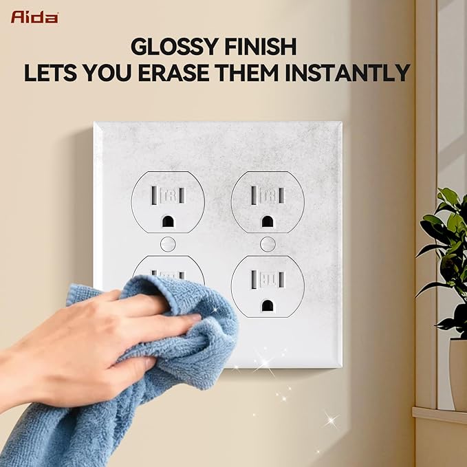 AIDA 2-Gang Duplex Wall Plates, Unbreakable Faceplate Cover for Outlets, Standard Size 4.53" H x 4.57" L, UL Listed (10 Pack, Glossy White)