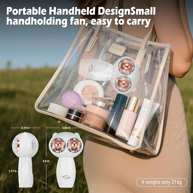 Portable Aroma Handheld Fan - Rechargeable 6000mAh Battery USB-C Owl Shaped with Clip Mini Personal Turbo Travel Essentials (White)