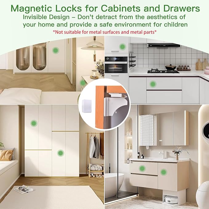 20 Pack Vkania Magnetic Cabinet Locks Child Safety with 2 Keys - Baby Proof Adhesive Latches for Kitchen Cabinets & Drawers, No Drilling Easy Installation (20 Locks + 2 Keys)