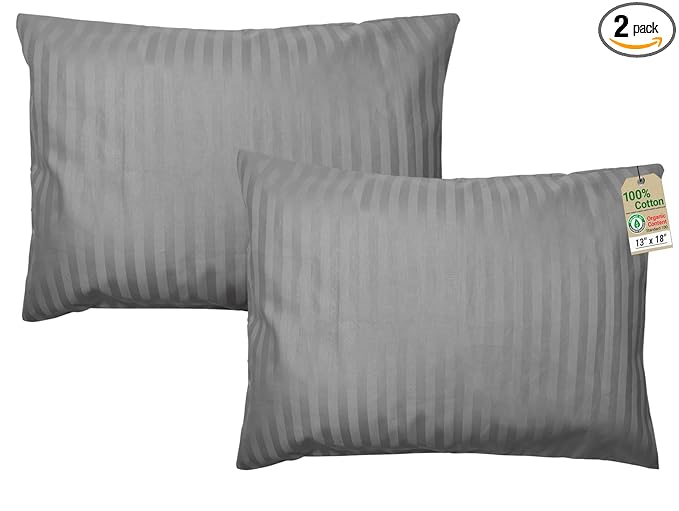 ZPECC Toddler Pillow with Pillowcase 2 Pack - 13x18 Organic Cotton Hypoallergenic Kids Pillow, Baby Essentials for Travel Crib Daycare Stroller (Intended for Age 2 and up) Grey Stripe
