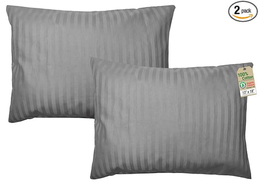 ZPECC Toddler Pillow with Pillowcase 2 Pack - 13x18 Organic Cotton Hypoallergenic Kids Pillow, Baby Essentials for Travel Crib Daycare Stroller (Intended for Age 2 and up) Grey Stripe