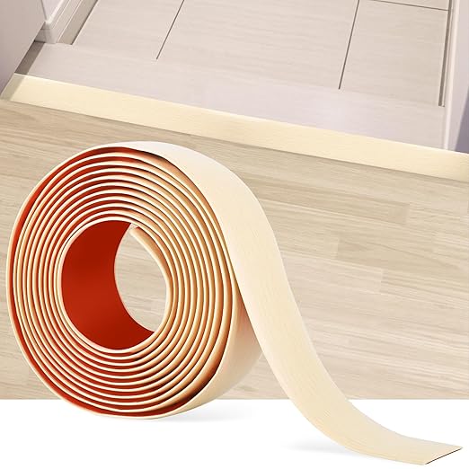 10Ft Floor Transition Strip Self Adhesive Vinyl Cover Floor Strip Flat Divider Transition Strip Wood Grain Design for Laminate Floor Gaps and Doorway Transitions (10Ft x 2 Inch, Beige)