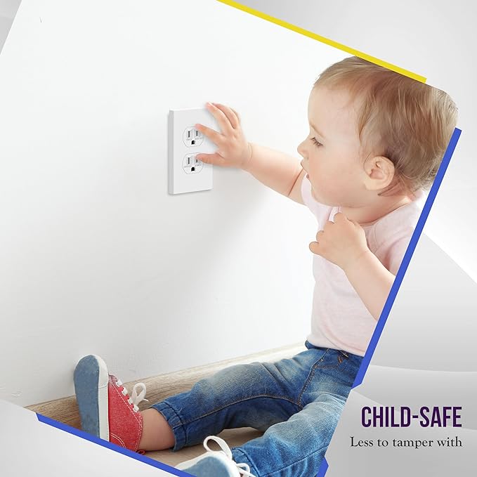 ENERLITES Screwless Duplex Wall Plate, Child Safe Receptacle Outlet Cover, Standard Size, 1-Gang 4.68" x 2.93", Unbreakable Polycarbonate Thermoplastic, UL Listed, SI8821-W, Glossy, White