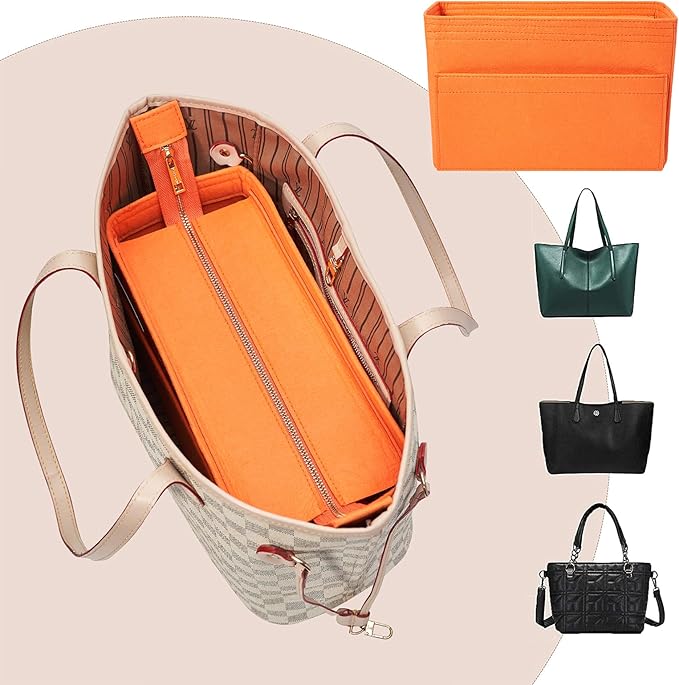 Vercord Felt Zipper Handbag Tote Purse Duffel Backpack Organizer Insert Orange Medium