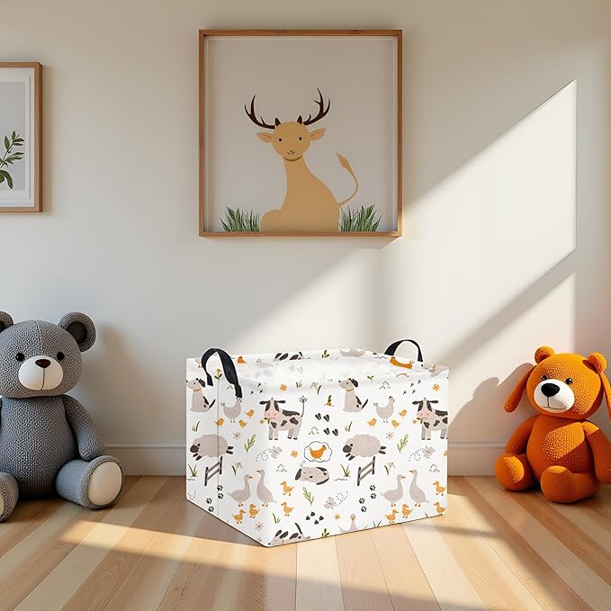 TIBAOLOVER Rectangular Baby Kids Storage Basket Boys for Home Kitchen Girls Cute Toy Storage Bin Organizer Shelf Book Room Decor(Farm)