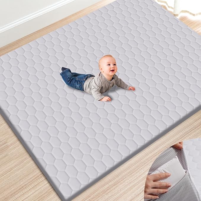TINYHARBO Premium Foam Baby Play Mat 71" x 59" with Removable Cover, Extra Extra Thick Padding Playpen Mat, Non-Slip Floor Mat, Stylish & Easy to Clean for Crawling Baby, Infants & Toddlers, Grey