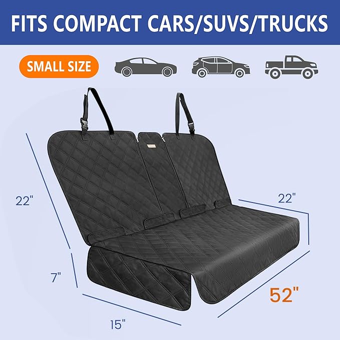 Back Seat Cover for Compact Cars/SUVs Rear Split Bench - 900D Oxford Waterproof Non-Slip Car Seat Protector for Messy Kids & Drooling Dogs, Easy Clean(Black)