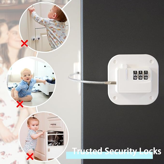 Fridge Lock Refrigerator Freezer Childproof Locks for Cabinets and Drawers Easy Install No Keys Needed Combo Lock Multifunctional Child Safety Cabinet Locks