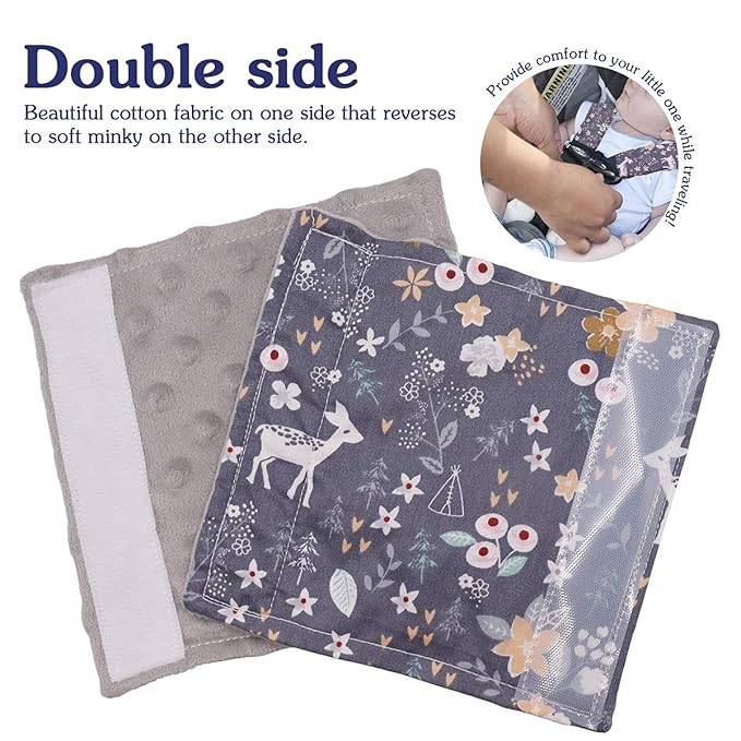 DILIMI Baby Car Seat Neck Cover, 2Pcs Carseat Belt Cover Pad, Shoulder Strap Protectors, Seat Belt Covers Cushion for Boy Girl (Grey Flower Deer)