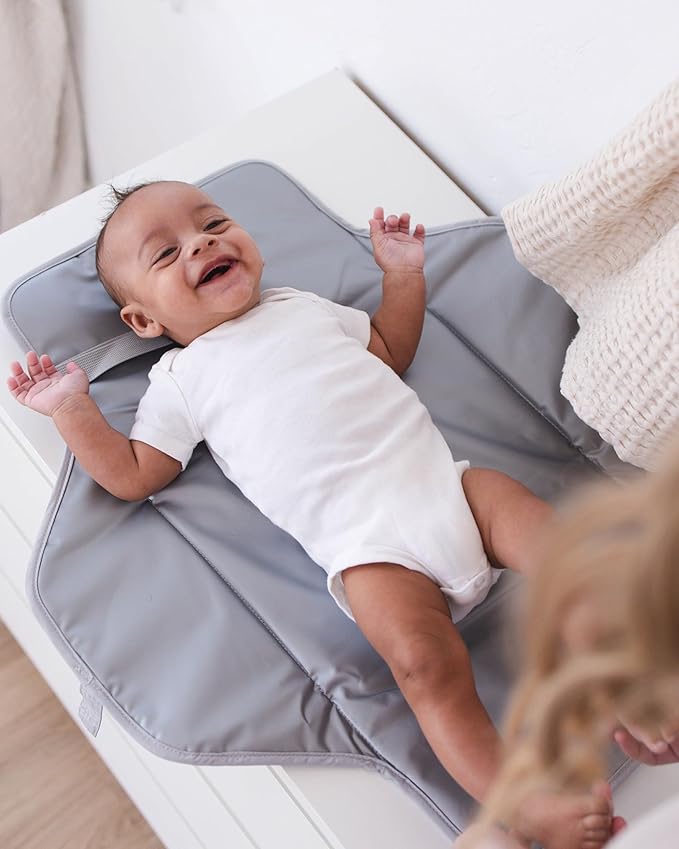 Lily Miles Baby Changing Pad Portable, Diaper Changing Mat with Magnetic Latches, Travel Pad for Diaper Bag, Baby Essentials, Wipeable & Waterproof Mat (Heather Gray, Large)