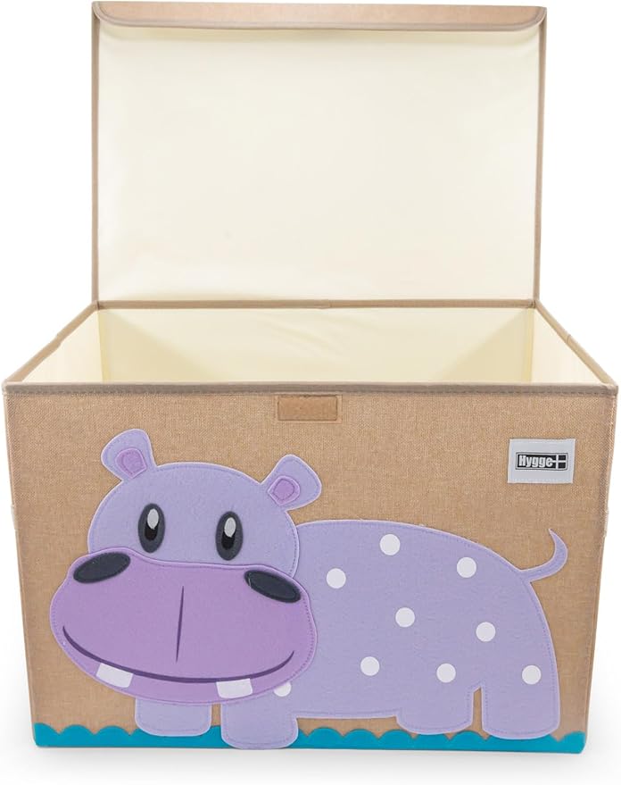 HYGGE + Animial Toy Storage Bin with Lid 20.8" x 13" x 13" Durable fabric & lightweight design. Great for storing toys, books, linens, games, clothing, baby products & more! (Hippo)