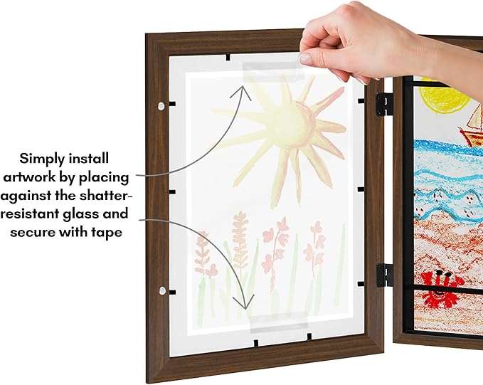 Americanflat - 2 Pack - Kids Artwork Frame Changeable (Walnut) - Magnetic Door Holds 100 Art Pieces - 8.5x11 Letter Size Display with Mat or 10x12.5 Without Mat - My Mini Masterpiece