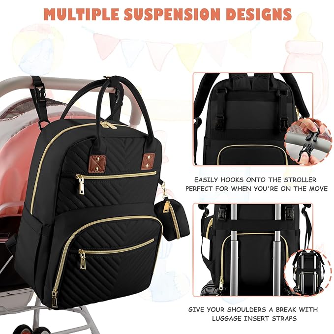 Tenot Baby Diaper Bag Backpack, Travel Diaper Bags for Baby Girl Boy Large Capacity Baby Bag Backpack for Women Black