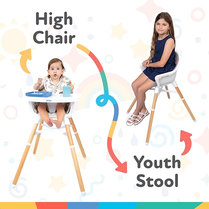 Nuby 4-in-1 Baby High Chair Seat with Removable Tray - 6+ Months to 3 Years - Adjustable Toddler Chair for Eating - Holds Up to 60 lbs - Gray