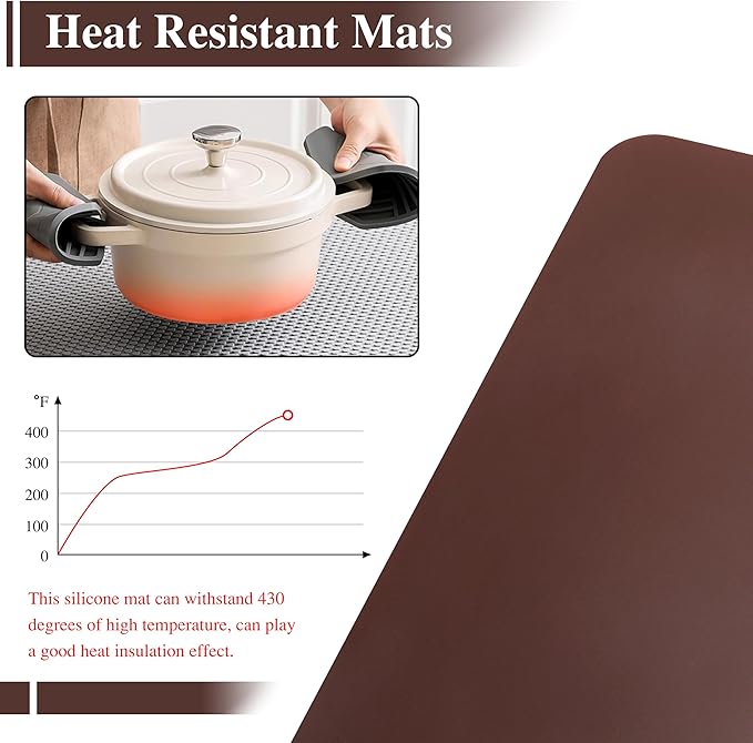 3Pcs 15.7"x 11.8"x 0.03" Brown Silicone Table Mat, Silicone Placemats for Kitchen Counter, Jewelry, Painting