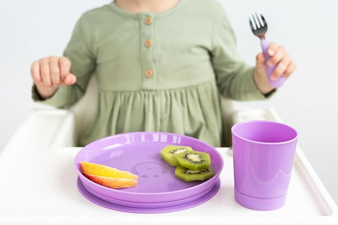 Ubbi Silicone Suction Plates for Babies & Toddlers, 2-Pack – 2 Plates + Interchangeable Stay-Put Suction Base, High-Wall Plates for Baby-Led Weaning, BPA-Free Dishwasher Safe, Smoothie Purple