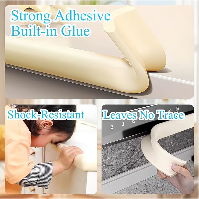 ZOMPAGO Baby Proofing Edge & Corner Protectors, 1 Roll White Foam L-Shape Self-Adhesive Bumper Strip + 8 Corner Guards, Wall & Furniture Safety Bumpers for Nursery, Kitchen, Fireplace, Table, Desk
