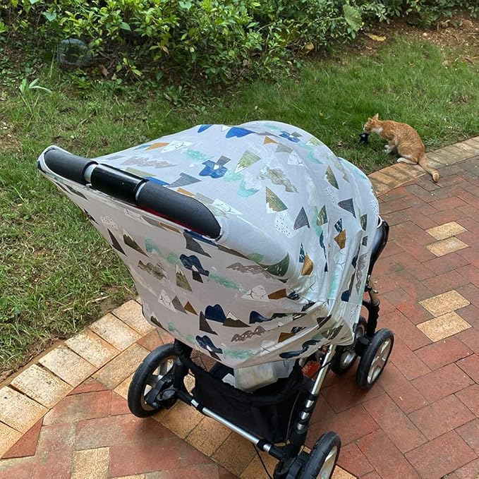 Baby Carseat Cover with Beanie, Adventure Mountain Infant Carseat Canopy for Boys Girls, Nursing Cover Breastfeeding Scarf for Mom, for Stroller High Chair Shopping Cart