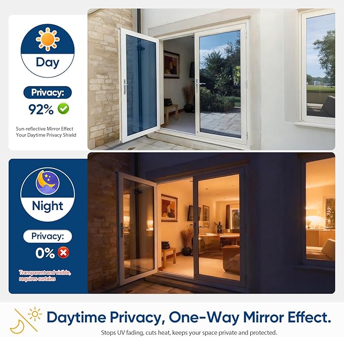 SUNBABY Window Tint for Home, One Way Privacy Film Heat & UV Blocking, Static Cling No Glue Renter Friendly Cover for Home Bedroom, Office & Sliding Glass Door, 23.6 x 78.7 Inch with 3 Tools, Blue