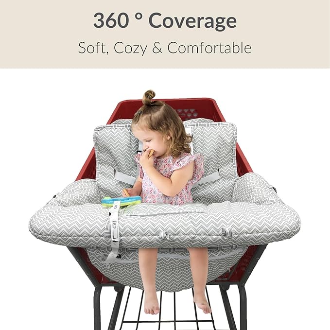 PandaEar Shopping Cart Cover for Baby, 2-in-1 Grocery Cart Seat Cover & Baby Highchair Cover for Infant, Toddler -Grey