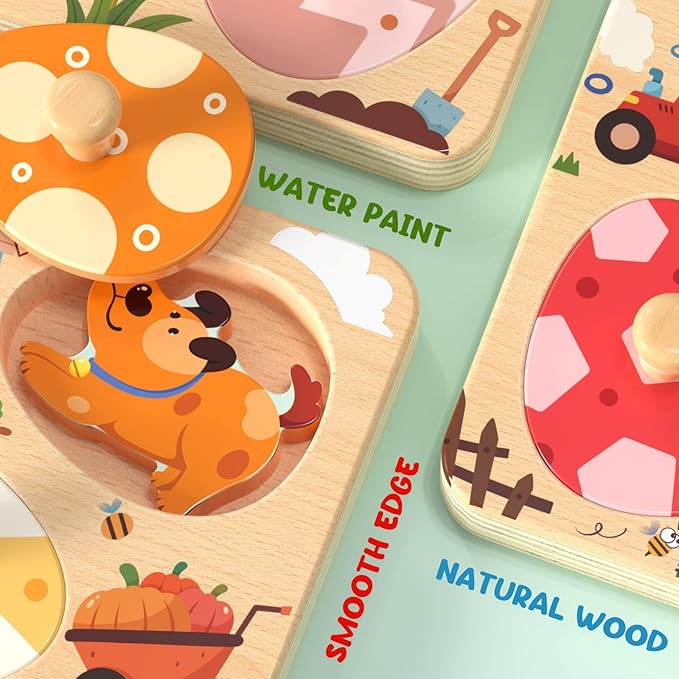 Zeoddler Wooden Puzzles for Toddlers, 8 Pcs Farm Animal Matching Egg Puzzle, Montessori Toys for Boy Girl Easter Birthday Gifts, Preschool Learning Activities & Educational Toys for Boys, Girls