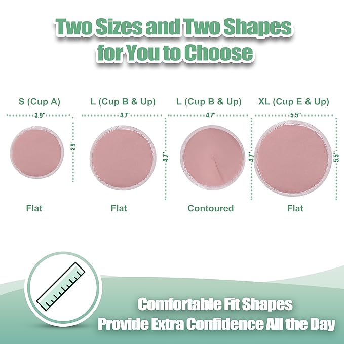 wegreeco Nursing Breast Pads (14 Pack) + Laundry Bag & Travel Storage Bag, 4.7 inch - Washable & Reusable Breastfeeding Nursing Pads (Mild Pink, Large, Contoured & Plain Shape)