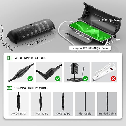 RESTMO 2 Pack Outdoor Waterproof Electrical Box, Weatherproof Connection Box, Extension Cord Cover, Safety Seal Enclosure to Protect Extension Cables, Strip Light, Power Tool, Timers, Black