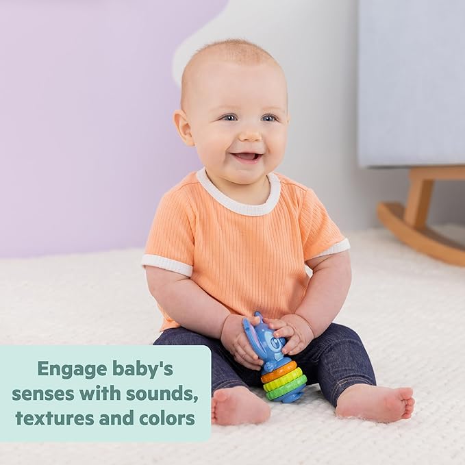 Bright Starts Disney Baby Stitch Twist-a-Stitch Fidget Toy with Textured Rings and Rattle Beads, On The Go Toy for Newborns & Up