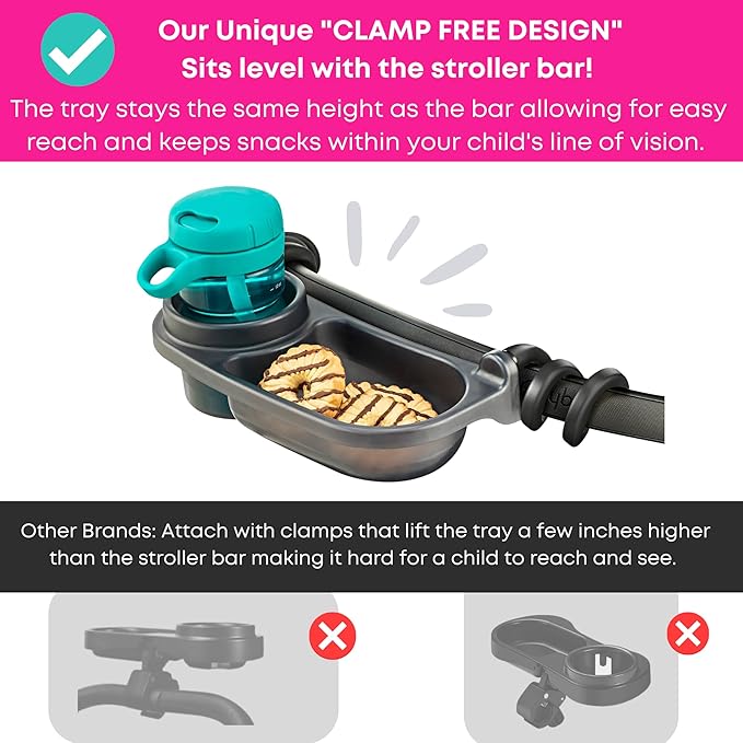 Swanoo Universal Stroller Snack Tray | Compatible With Nuna Mockingbird Bugaboo Uppababy | Stroller Bumper Bar Tray Attachment with Cup Holder | Baby Toddler Disneyland Essentials Stroller Accessories