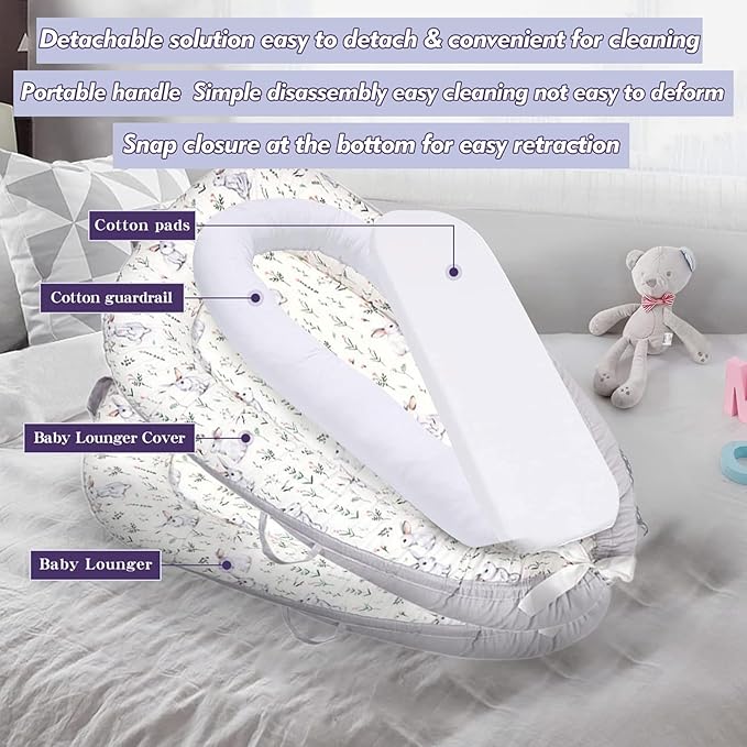 HOUSEYUAN Baby Lounger Replaceable Cover Baby Nest Backup Cover 100% Cotton Breathable Machine Washable (Rabbit)