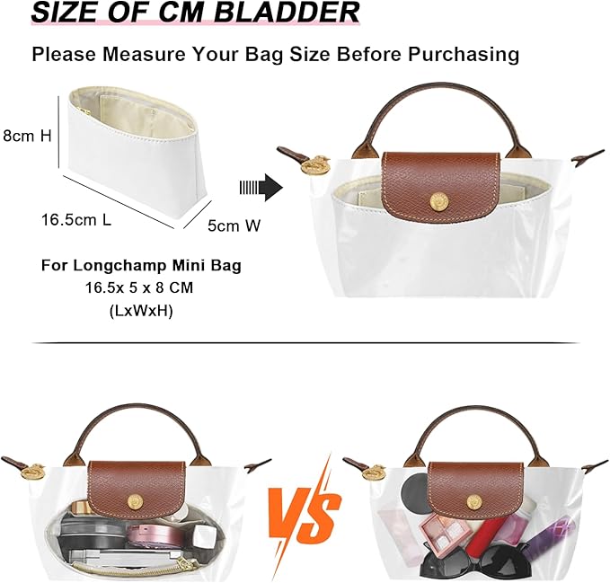 LOUKAYCCI Upgraded Dupont Paper Mini Organizer Insert for Longchamp XS Bag wihte Zipper Purse Insert（Dupont Paper,Withe）