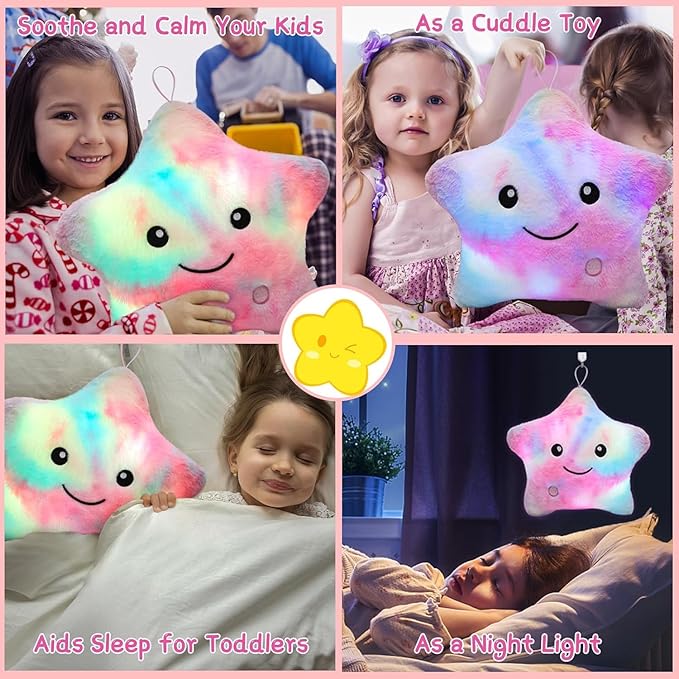 Subao Sensory Toys for Toddlers,14" Star Plush Soft Toddler Pillow Light Up Autism ADHD Toys,Special & Autism Needs,Birthday Xmas Gifts for Girls Age 3 4 5 6 7 8 9 10 11 Colorful