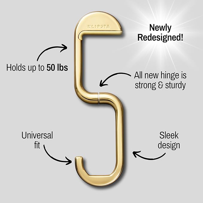 KLIPSTA FLIP Bag Hook - Newly Redesigned. Portable Purse Hanger for Table with Magnetic Closure - Now Holds up to 50 lbs. (Gold)