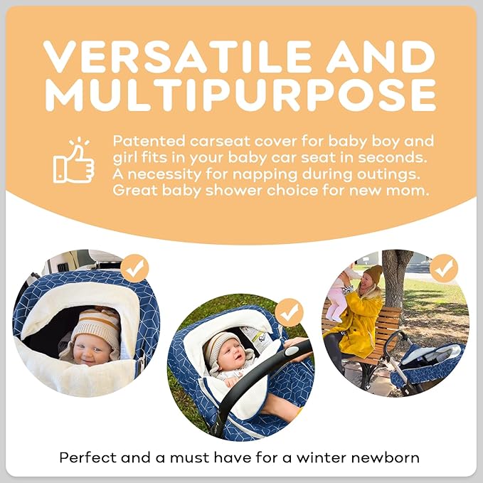 Yoofoss Baby Car Seat Cover - Winter Carseat Canopy Protects Baby from Cold Wind, Super Warm Plush Fleece Carrier Cover for Infant Boys & Girls (Blue)