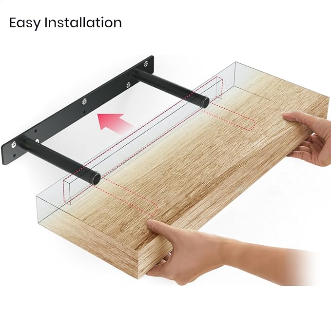 Ballucci Floating Shelves, 16" Wood Wall Shelf Set of 2, Invisible Brackets Floating Shelf Bathroom Wall Decor, Living Room, Bedroom, Kitchen, Nursery, 6" Deep, Natural Oak
