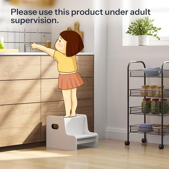 HOOBRO Step Stool for Kids, Two Step Toddler's Stool, Kids Potty Training Stool with Handles, Non-Slip Pads for Safety, Easy to Move, for Sink, Bathroom, Bedroom, White WT01JD01G1