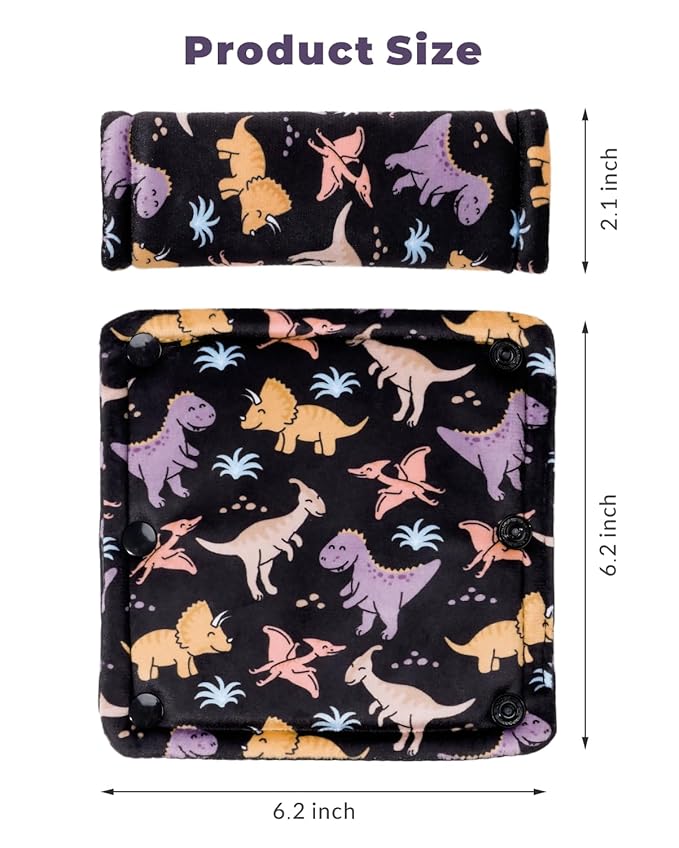 2 Pack Car Seat Belt Covers for Baby Kids, Soft Reversible Car Seat Shoulder Strap Pads, Seatbelt Cushion, Neck Strap Covers for Stroller, Carrier, Pushchair (Dinosaur)