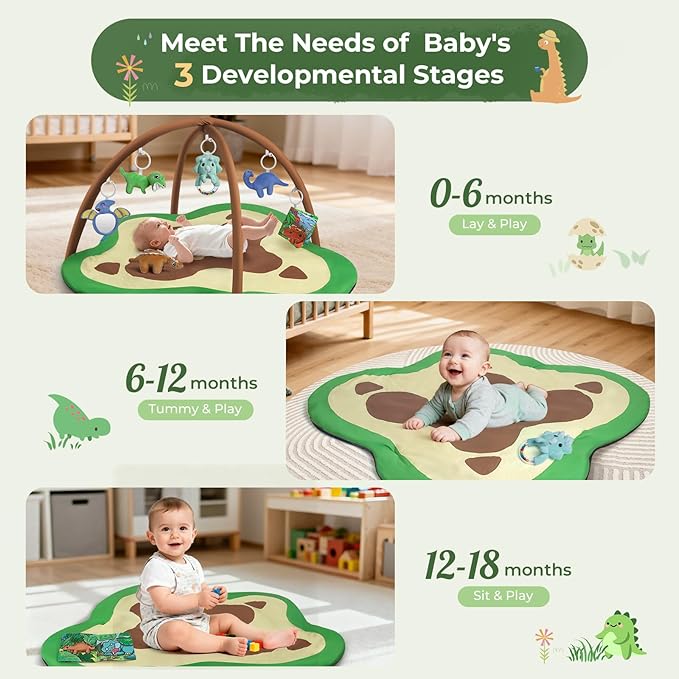 bopopo Baby Gym Play Mat, Oversize Dinosaur Claws Shaped Tummy Time Mat with 6 Detachable Baby Activity Toys, Baby Play Mat Promote Motor Skills & Sensory Development, Newborn Infant Essentials Gift