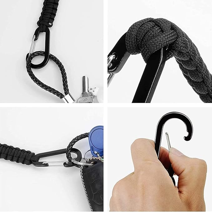 Paracord Keychain Carabiner with Double Hooks Hanger Stroller Hook for Camping Hiking Clip Water Bottle Keys Backpack Tools