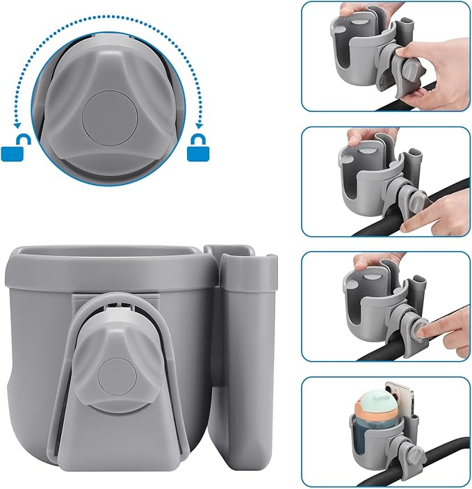 Accmor Stroller Cup Holder with Phone Holder, Bike Cup Holder, Universal Cup Holder for Uppababy Nuna Doona Strollers, 2-in-3 Cup Phone Holder for Stroller Bike Accessory