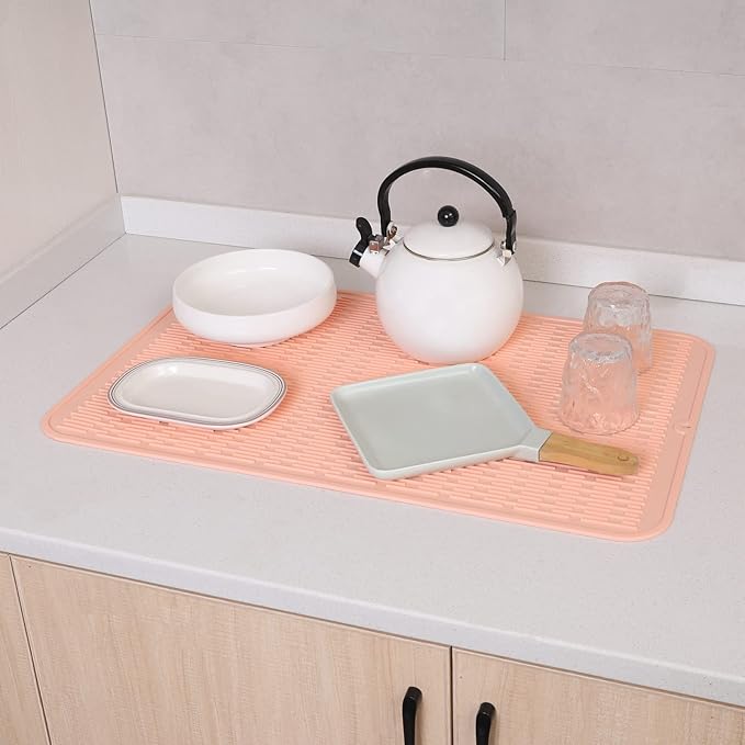 MicoYang Silicone Dish Drying Mat for Multiple Usage,Easy clean,Eco-friendly,Heat-resistant Silicone Mat for Kitchen Counter or Sink,Refrigerator or Drawer Liner Pink 3XL 28 inches x 18 inches