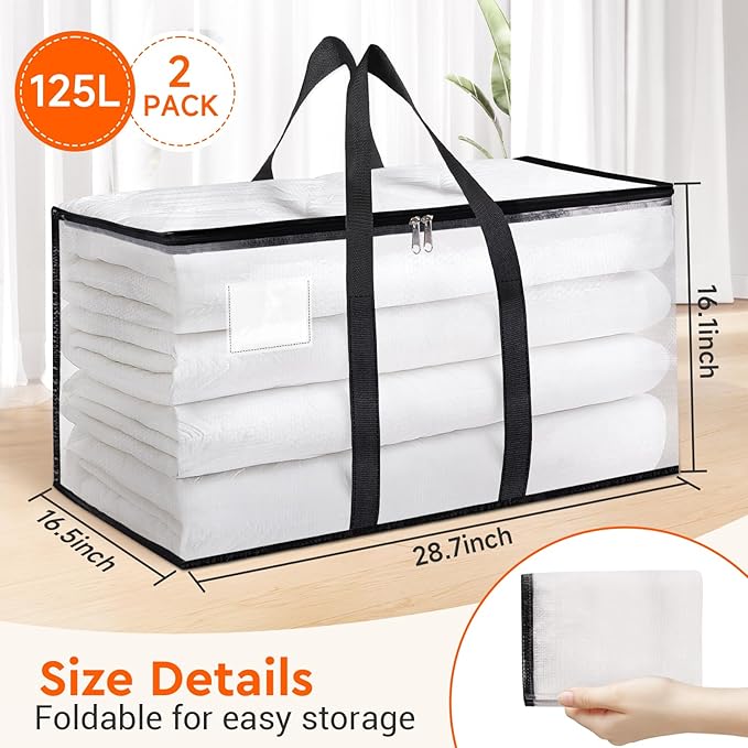 BlissTotes Moving Bags, 125L 2-Pack Storage Bags, Moving Box Heavy Duty Extra Large, Moving Totes with Zipper, Reinforced Handles Boxes for Packaging Moving, Decorative Wreath Storage