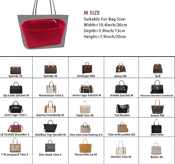 Purse Organizer Insert, Suede Bag Organizer Handbag Tote Shaper, Suede Material, Soft and Non Damaging Bag (Beige, Medium)