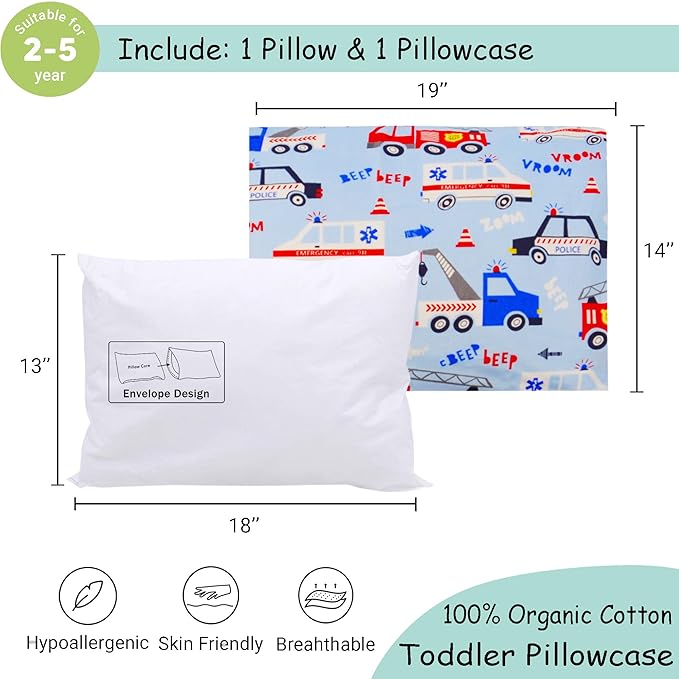 ZPECC Toddler Pillow with Pillowcase - 13x18 Organic Cotton Hypoallergenic Kids Pillow, Baby Essentials for Travel Crib Daycare Stroller (Intended for Age 2 and up) Car