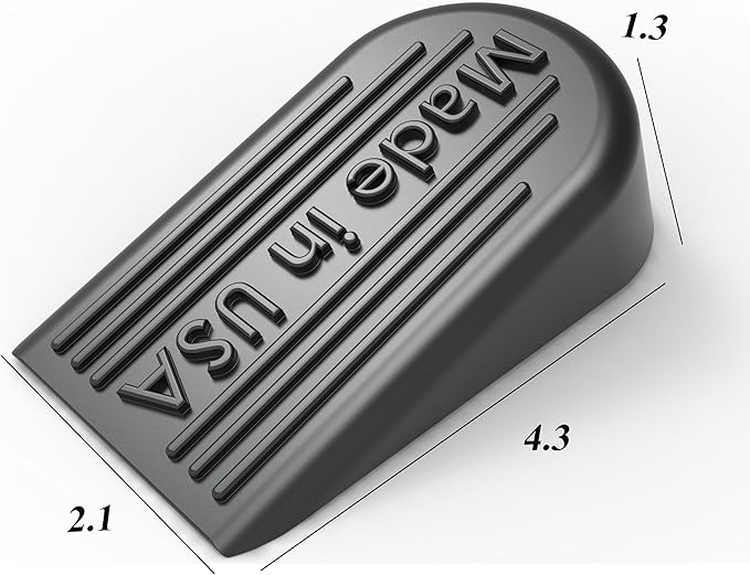 Rubber Door Stoppers for Bottom of Door Made in USA - Door Stop Wedge for Carpet, Tile, Concrete Floor, Heavy Duty for Commercial & Home - 2.1 x 1.3 x 4.3 Inches - Black, 4 Pack