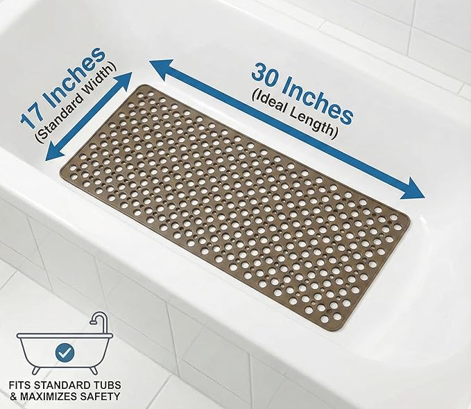 Nonslip Bathtub Mat Extra Soft TPE Bath Mat for Kids, Machine Washable Bathroom Shower Mat, Smooth/Non-Textured Tubs Only, 30 L x 17 W Inch (Brown)