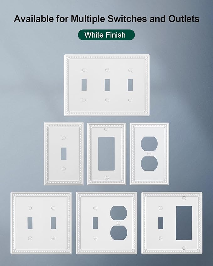 4-Pack Single Toggle Light Switch Cover Plate, Pearls Decorative Switch Plate Covers, Pure White 1 Gang Metal Wall Plate, Corrosion Resistant