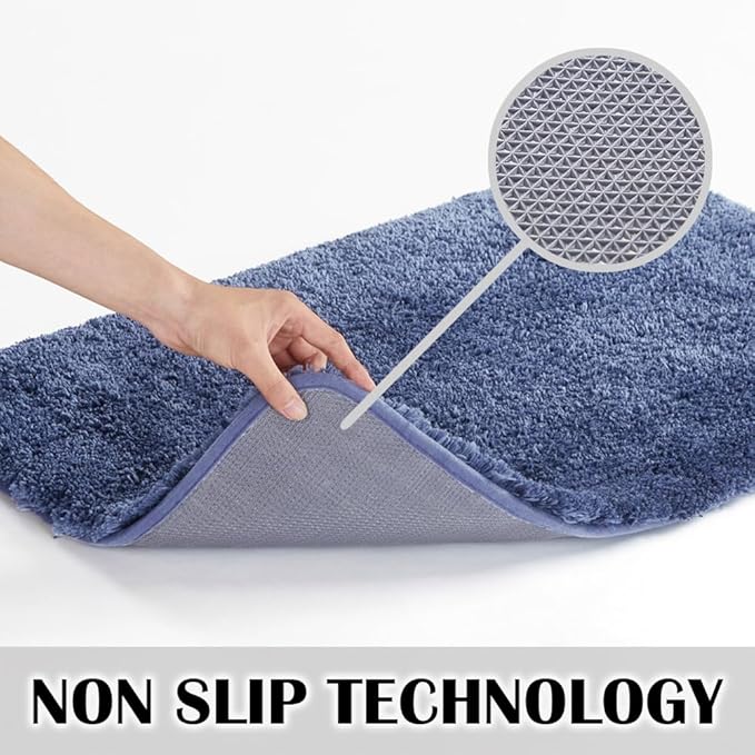 Suchtale Bathroom Contour Rug Non Slip Bath Mat Water Absorbent Soft Microfiber Shaggy Bathroom Mat Machine Washable Bath Rug for Bathroom Thick Plush U Shape Toilet Rug (20 x 24, Blue)